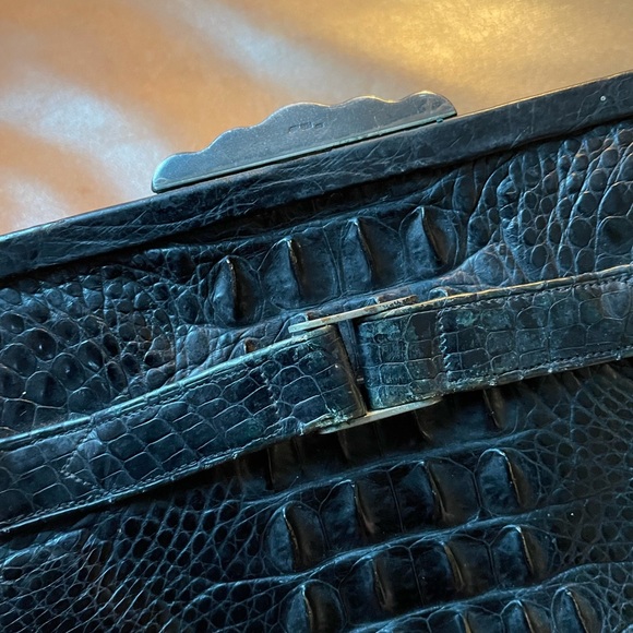 Vintage Martha Klein argentium sterling silver 935 leather crocodile bag - Picture 6 of 11
